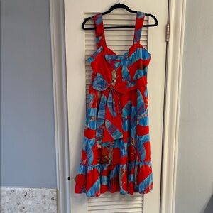 FARM Rio Vibrant Red and Blue Midi Dress
